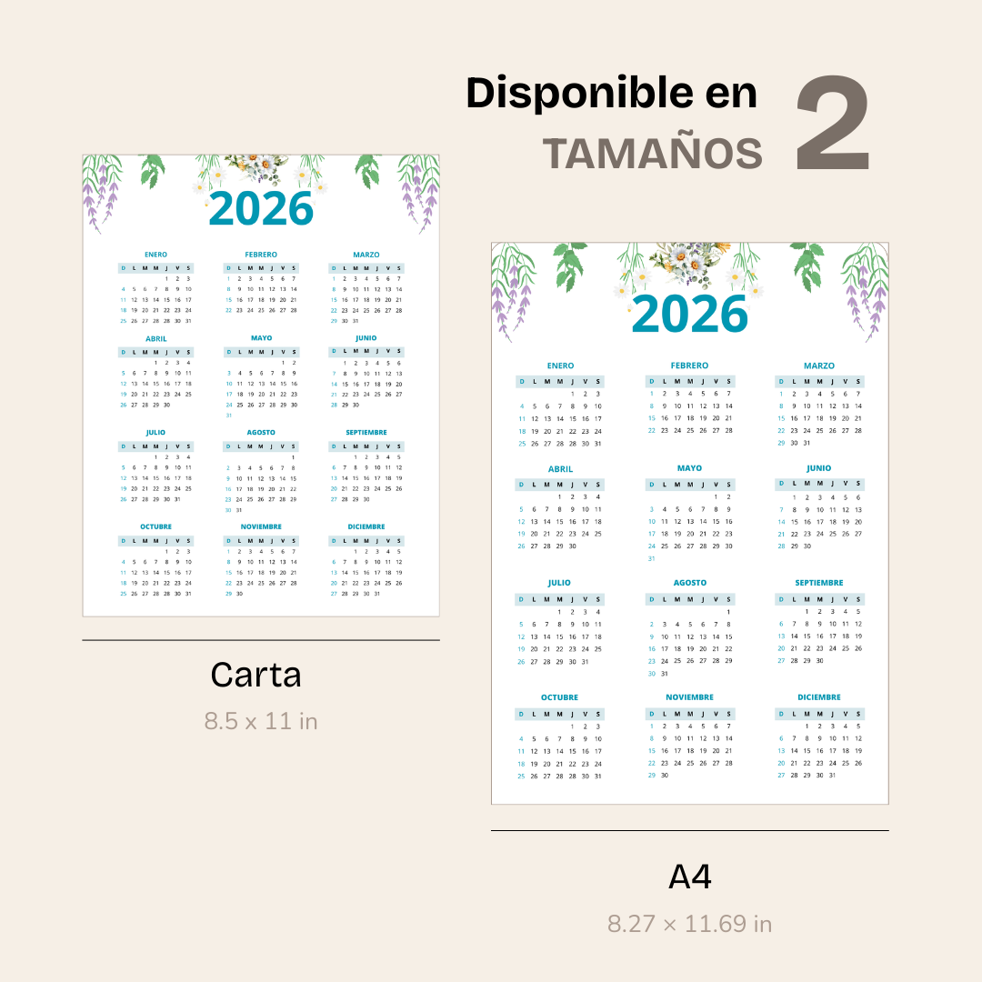 Calendario Floral Pastel 2026