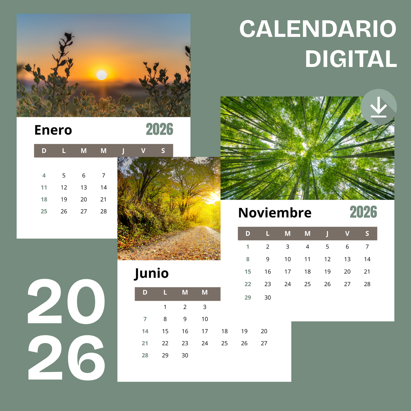 Calendario Naturaleza 2026 PDF Imprimible