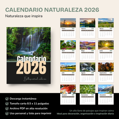 Calendario Naturaleza 2026 PDF Imprimible