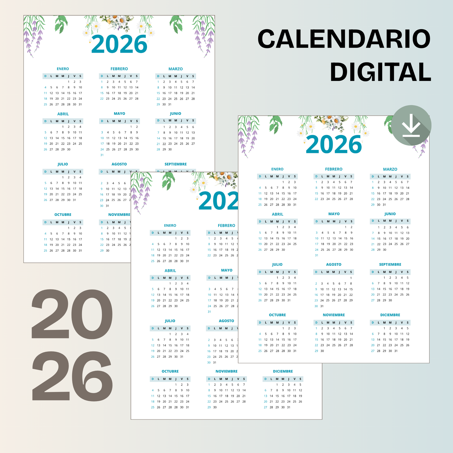 Calendario Floral Pastel 2026