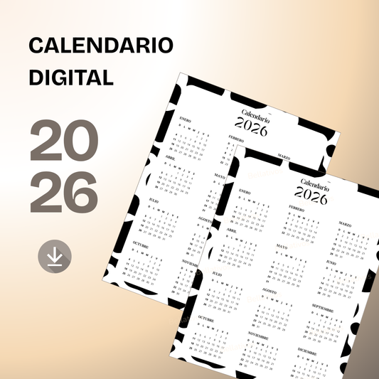 Calendario 2026 Blanco y Negro PDF Imprimible