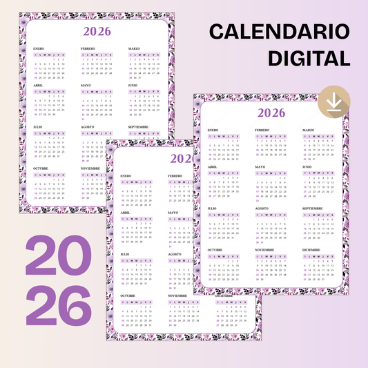Calendario 2026 Marco Floral Lavanda PDF Imprimible