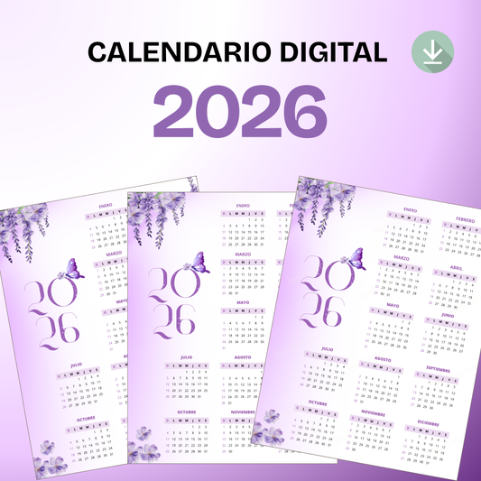 Calendario 2026 Floral Morado PDF Imprimible