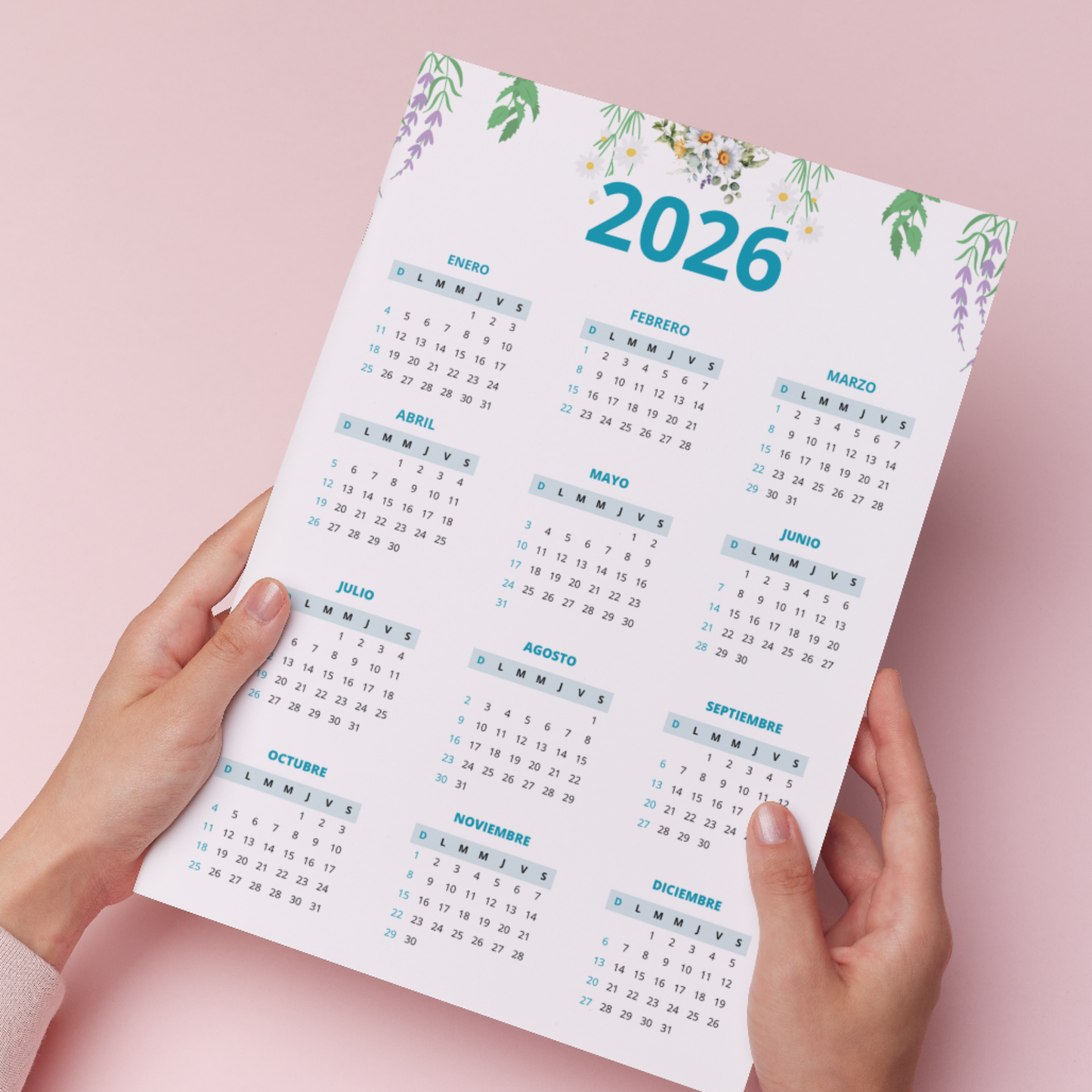Calendario Floral Pastel 2026