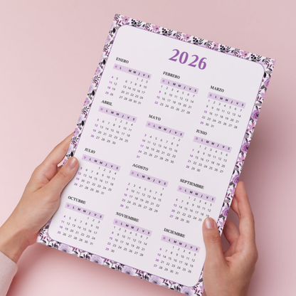 Calendario 2026 Marco Floral Lavanda PDF Imprimible